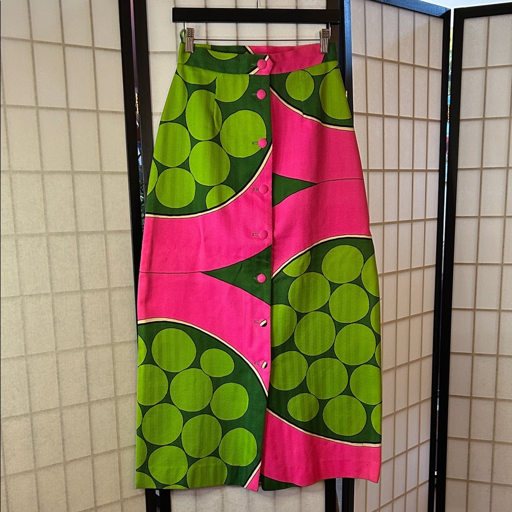 70’s Vintage Vibrant Pink and Green Button-Up Skirt